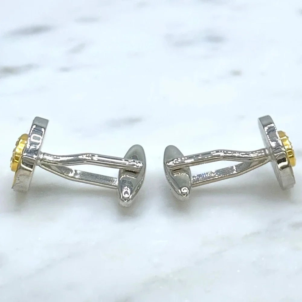 Mens Silver Tone & Gold Tone Clear Rhinestones Oval Bullet Back Cufflinks